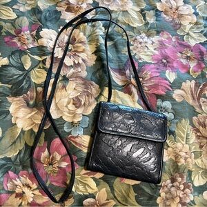 Black Leather Crossbody Thin Wallet Bag